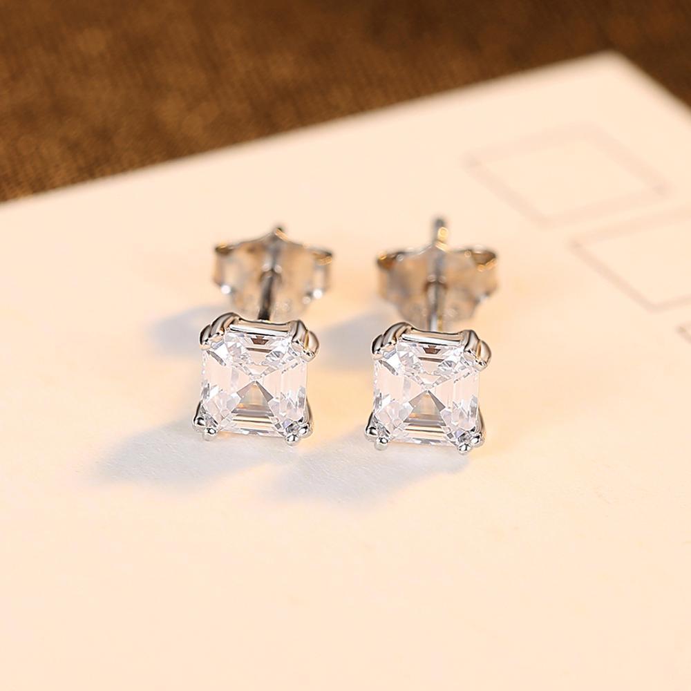 Fashionable Simple Small  Four-claw Zircon Square Ear Jewelry