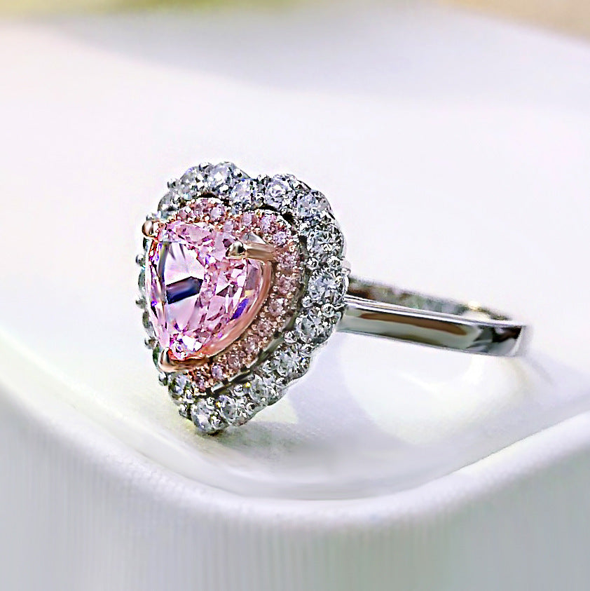 S925 Silver Heart-shaped Rhinestone Ring Simulation Diamond Ring Fully-inlaid 77 Diamond Women's Ring