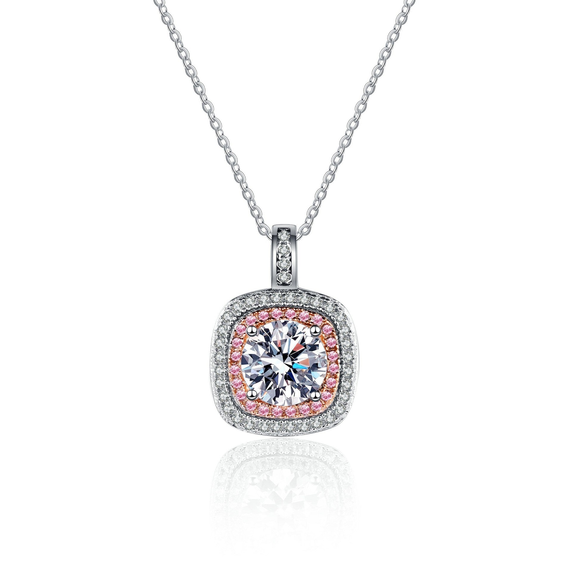 Silver Square Micro Inlaid Bezel Moissanite Women's Necklace