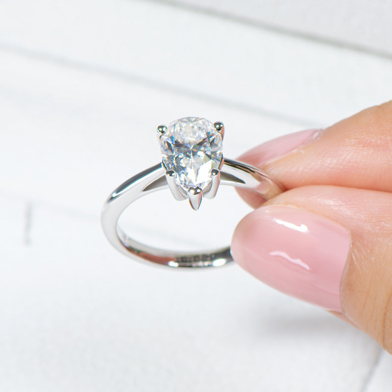 Exquisite 2 Carat Drop Shape Moissanite Ring, D Color, Ideal Engagement Ring