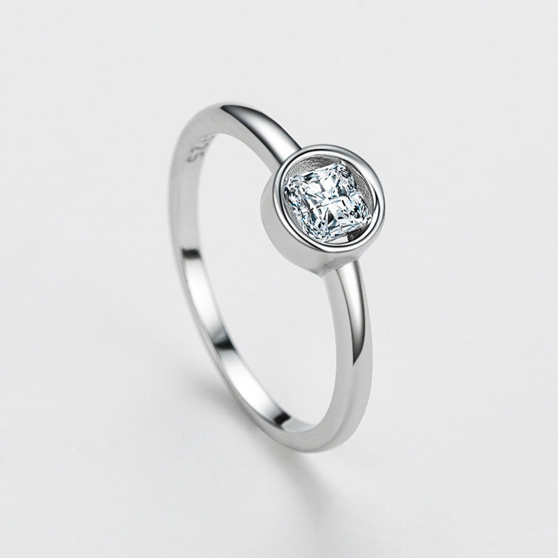 S925 Sterling Silver Artificial Diamond Zircon Ring Female