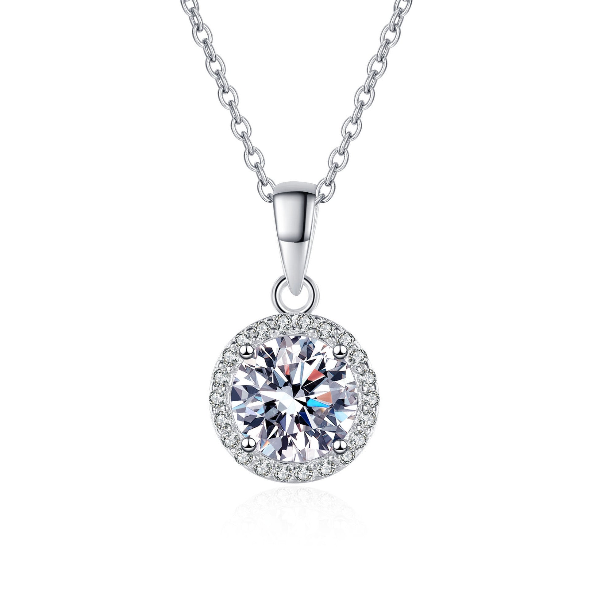 Women's Sterling Silver Necklace Round Bag 1 Carat Moissanite